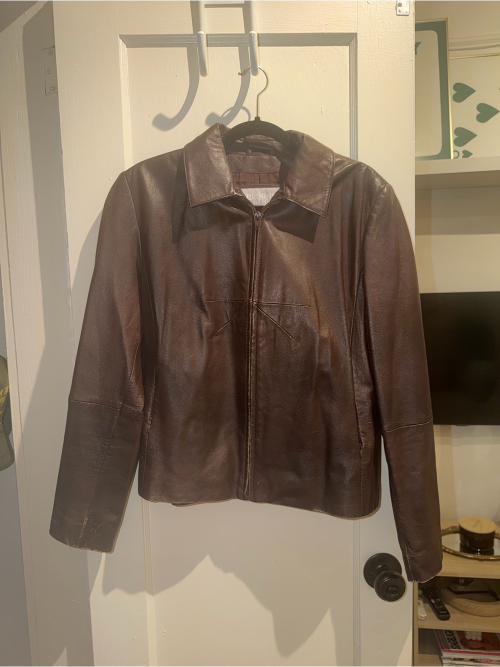 Vintage Classic Brown Leather Zip-Front Jacket - Women